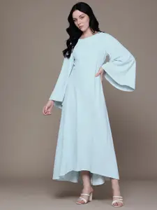 MANGO Kimono Sleeves Boat Neck High-Low Hem A-Line Maxi Dress