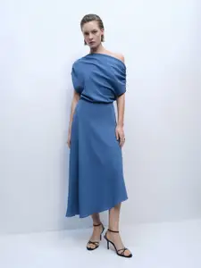 MANGO Draped Asymmetric A-Line Midi Dress