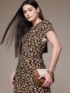MANGO Animal Print Raw Edge A-Line Midi Dress