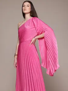 MANGO One Shoulder Satin Finish Layered Maxi Dress