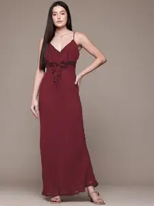 MANGO Ruffles and Tie-Up Detail Shoulder Straps Maxi Dress