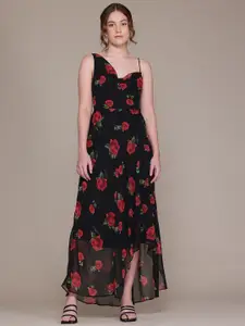 MANGO Floral Print Cowl Neck Asymmetric Georgette Party Fit & Flare Maxi Dress