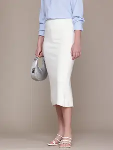 MANGO Fine Knit Back Slit Midi Straight Skirt