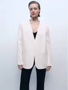 MANGO Straight Fit Open-Front Collarless Blazer