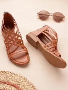TRASE Tan Strappy Gladiators Flats
