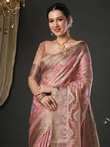 Saree mall Ethnic Motifs Woven Design Zari Organza Banarasi Sarees