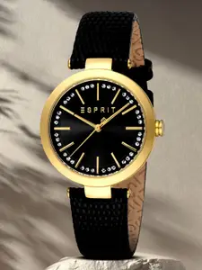 ESPRIT Women Embellished Dial & Leather Straps Analogue Watch ES1L344L0025