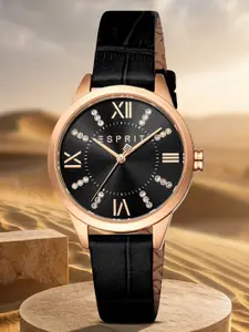 ESPRIT Women Embellished Dial & Leather Straps Analogue Watch ES1L259L6035