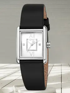 ESPRIT Women Embellished Rectangular Dial & Leather Straps Analogue Watch ES1L472L0015