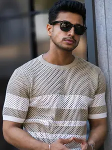 Maniac Men Self Design Round Neck Cotton T-shirt