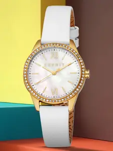 ESPRIT Women Embellished Dial & Leather Straps Analogue Watch ES1L407L0015