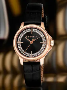 ESPRIT Women Embellished Dial & Leather Straps Analogue Watch ES1L432L0025