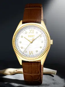 ESPRIT Women Embellished Dial & Leather Straps Analogue Watch ES1L403L0025