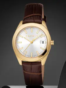 ESPRIT Women Coast Silver Dial & Leather Straps Analogue Watch ES1L346L0025