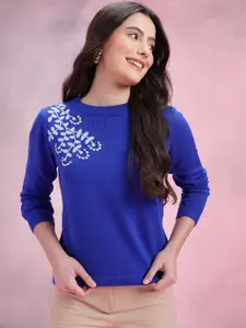 DressBerry Embroidered Round Neck Long Sleeves Pullover