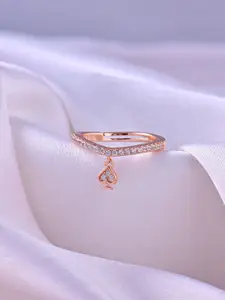 RACHIVA 925 Sterling Silver Rose Gold-Plated CZ Studded Spade Charm Ring