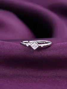 RACHIVA 925 Sterling Silver Rhodium-Plated CZ Studded Flair Diamond Zircon Adjustable Ring