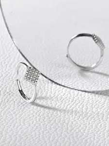 RACHIVA 925 Sterling Silver Rhodium-Plated CZ Studded Fusion Zircon Adjustable Ring