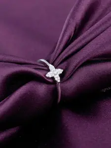 RACHIVA 925 Sterling Silver Rhodium-Plated CZ Studded Floweret Silver Adjustable Ring