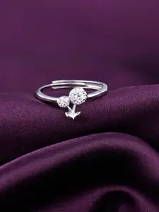 RACHIVA 925 Sterling Silver Rhodium-Plated Cherry Duo Zircon Studded Adjustable Ring