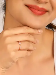 RACHIVA 925 Sterling Silver Rose Gold Plated Zircon Studded Leafage Adjustable Finger Ring