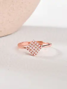 RACHIVA 925 Sterling Rose Gold-Plated Zircon Studded Adjustable Finger Ring