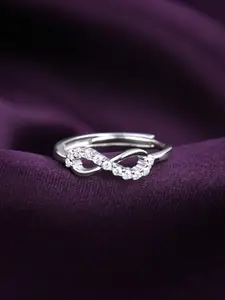 RACHIVA 925 Sterling Silver Rhodium-Plated CZ Studded  Infinity Adjustable Ring