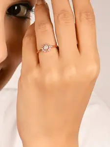 RACHIVA 925 Sterling Rose Gold-Plated Zircon Studded Adjustable Finger Ring