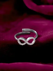 RACHIVA925 Sterling Silver Rhodium-Plated CZ Studded Infinity Love Adjustable Ring