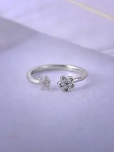 RACHIVA 925 Sterling Silver Rhodium-Plated CZ Studded Stellar Floret Bond Adjustable Ring