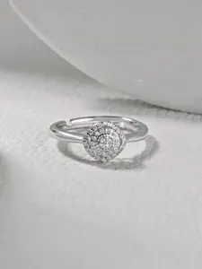 RACHIVA925 Sterling Silver Rhodium-Plated CZ Studded Circle of Eternity Adjustable Ring