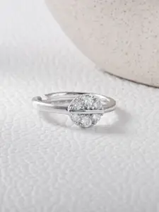 RACHIVA 925 Sterling Silver Rhodium-Plated Gleaming Halo Zircon Studded Adjustable Ring