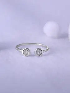 RACHIVA 925 Sterling Rhodium-Plated Cubic Zirconia Studded Adjustable Finger Ring