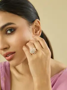 Kushal's Fashion Jewellery Gold Plated Cubic Zirconia Embellished Bridal Finger Ring