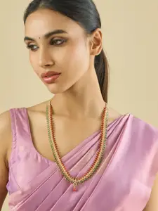 Kushal's Fashion Jewellery Gold-Plated Cubic Zirconia Stone Studded & Beaded Necklace