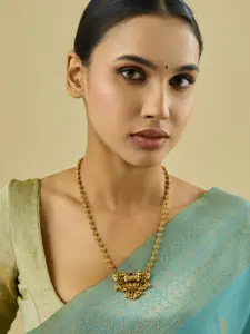 Kushal's Fashion Jewellery Gold-Plated Artificial Stones Studded Antique Necklace