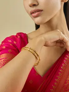 Kushal's Fashion Jewellery Set Of 2 Gold-Plated Ruby Studded Ethnic Antique Bangles