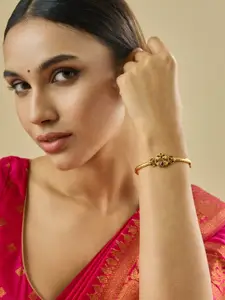 Kushal's Fashion Jewellery Ruby-Green Gold-Plated Stones Studded Antique Kada Bangle