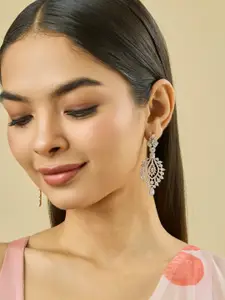 Kushal's Fashion Jewellery White-Lavender Gold-Embellished Bridal Party Zircon Pendant Set