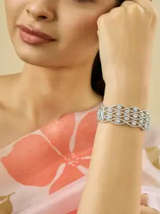 Kushal's Fashion Jewellery Rhodium-Plated Zircon Studded Party Kada Bangle