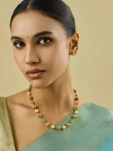 Kushal's Fashion Jewellery Gold-Plated Stone Studded & Beaded Antique Necklace