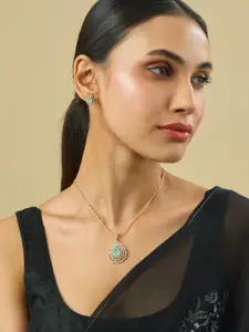 Kushal's Fashion Jewellery Gold-Embellished Bridal Cubic Zirconia Contemporary Pendant