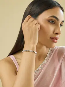 Kushal's Fashion Jewellery White Rhodium-Plated Cubic Zirconia Stone Studded Kada Bangle