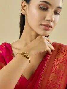 Kushal's Fashion Jewellery Ruby Gold-Plated Artificial Stones Studded Antique Kada Bangle