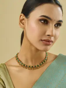 Kushal's Fashion Jewellery Gold-Plated Artificial Stones Studded Antique Necklace