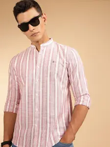 French Connection Men Smart Slim Fit Striped Mandarin Collar Pure Cotton Casual Shirt