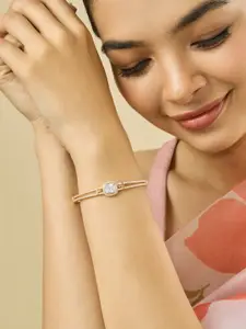 Kushal's Fashion Jewellery White Gold-Plated Cubic Zirconia Stone Studded Kada Bangle