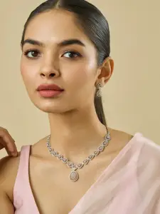 Kushal's Fashion Jewellery Rhodium-Plated Zircon Studded Party Necklace Set
