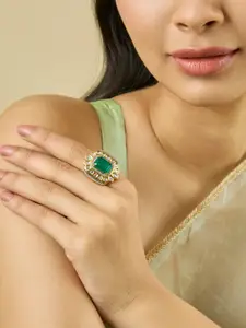 Kushal's Fashion Jewellery Embellished Bridal Victorian-Plated Kundan Stone  Finger Ring