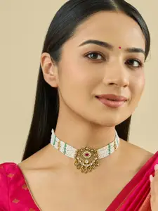 Kushal's Fashion Jewellery Gold-Plated Artificial Stones Studded & Beaded Antique Necklace